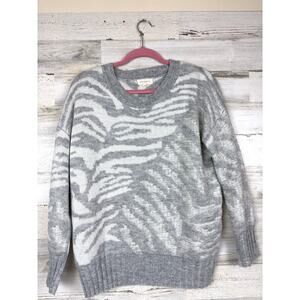 Promesa Women’s M Gray White Abstract Pullover Zebra Print Long Sleeve Sweater